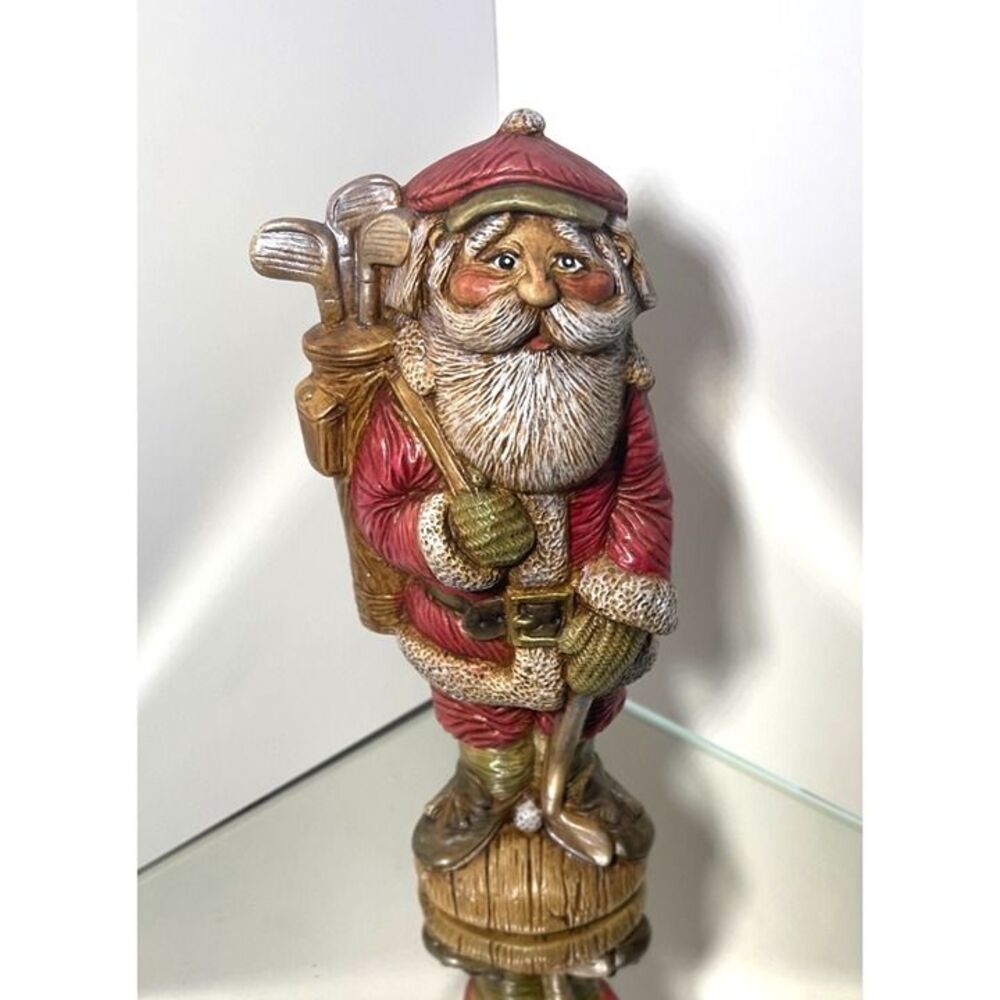 Santa Claus Golfer Figurine With Golf Bag & Clubs Signed